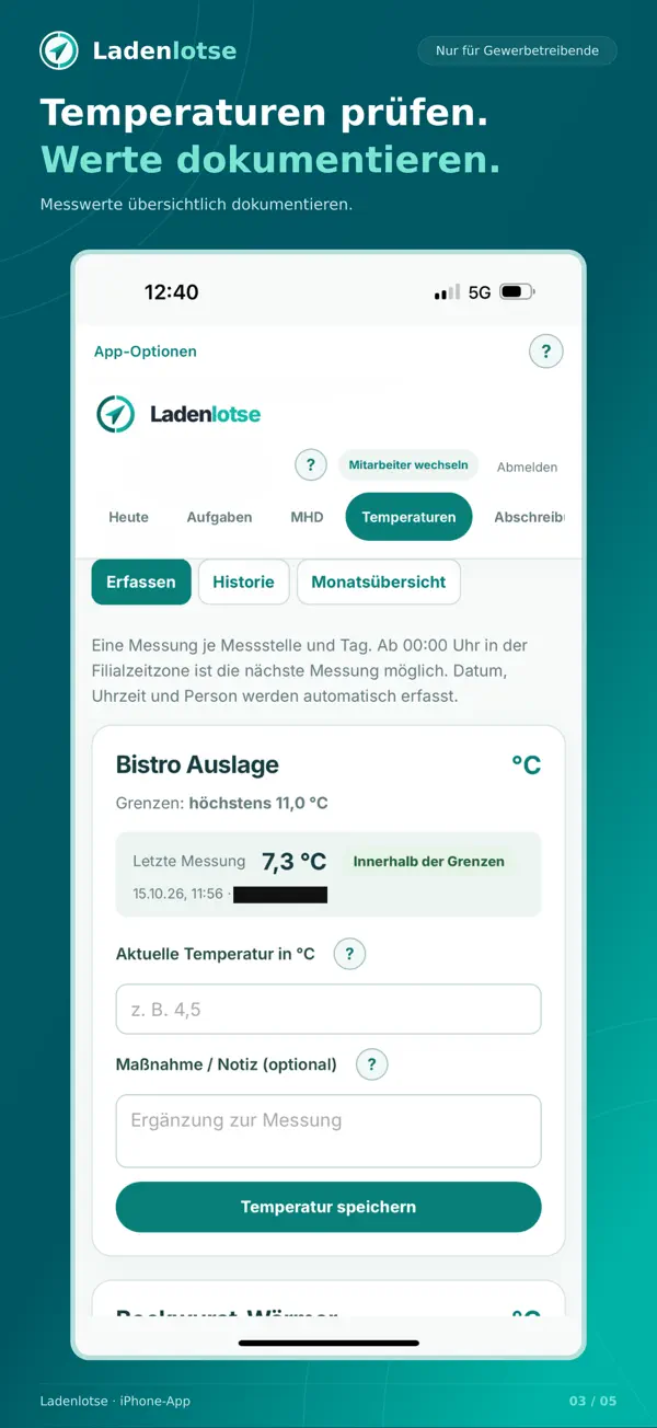 Ladenlotse iPhone-App: Temperaturen messen