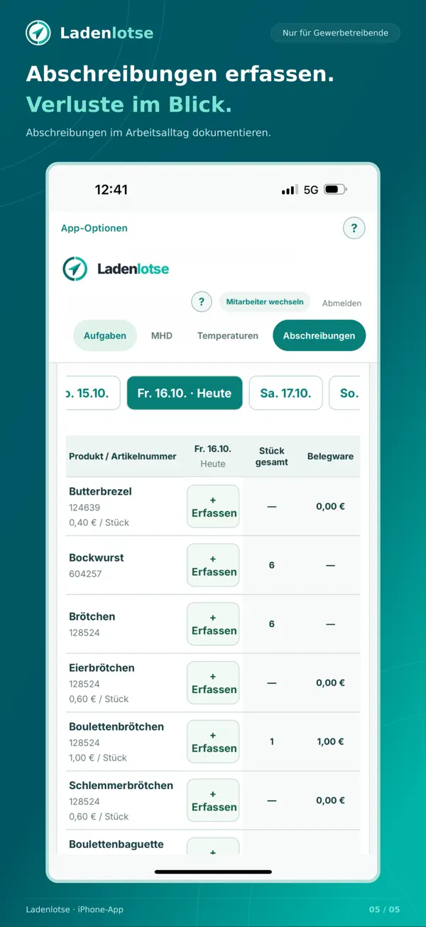 Ladenlotse iPhone-App: Abschreibungen erfassen